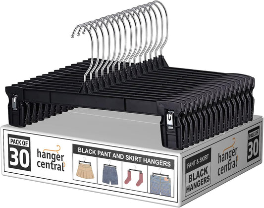 12 inch 30 Pack Pants Hangers Slim Plastic Black
