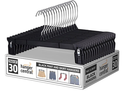 12 inch 30 Pack Pants Hangers Slim Plastic Black