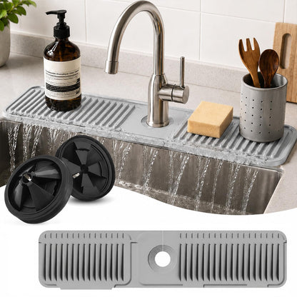 24 Inch Silicone Faucet Mat for Kitchen Sink Splash Guard, W/Sink Baffle