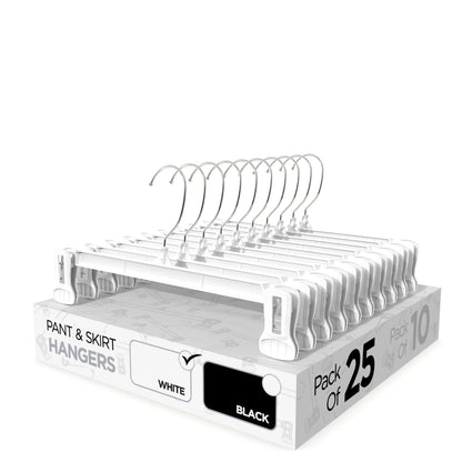 Sharpty Pant & Skirt Hangers - Closet Hangers for Shorts, Shirts, Jeans, Dresses, Slacks, Coats, Clothes, Clothing, Garments & More - Durable, Space Saving & Non-Slip, White - 10 Pack