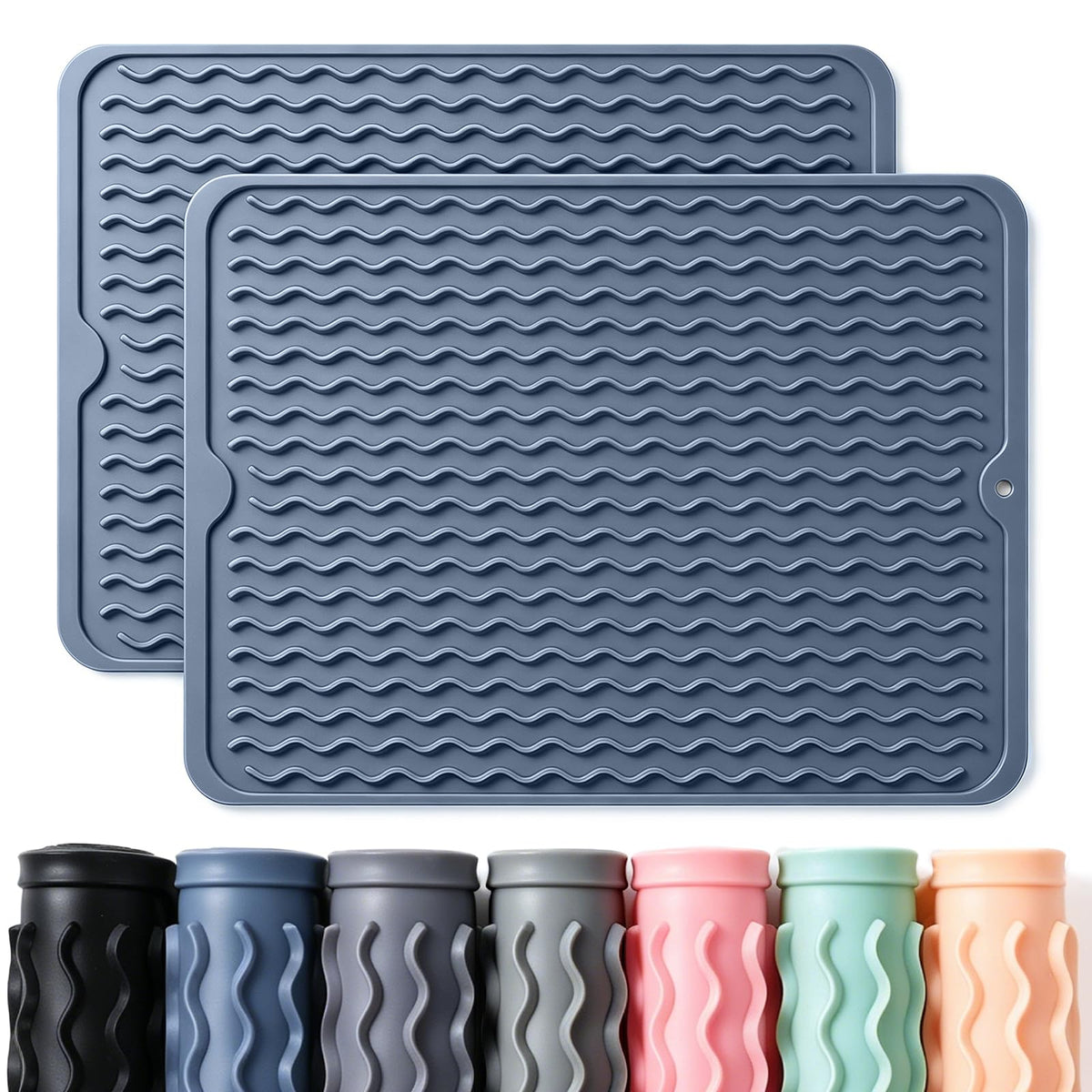 2 Pack Caketime Silicone Dish Drying Mat for Kitchen Counter Heat Resistant Under Sink Waterproof Coffee Bar Accessories Dining Rack Stone Utensil Holder Countertop Decor Must Haves 2026