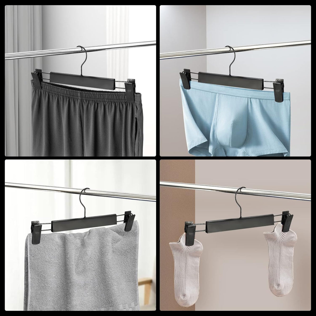 10 Pack Pants Hangers with Adjustable Non-Slip Clips Anti-Rust Hanging Hook for Trouser,Skirts,Jeans,Clothes Hangers Black