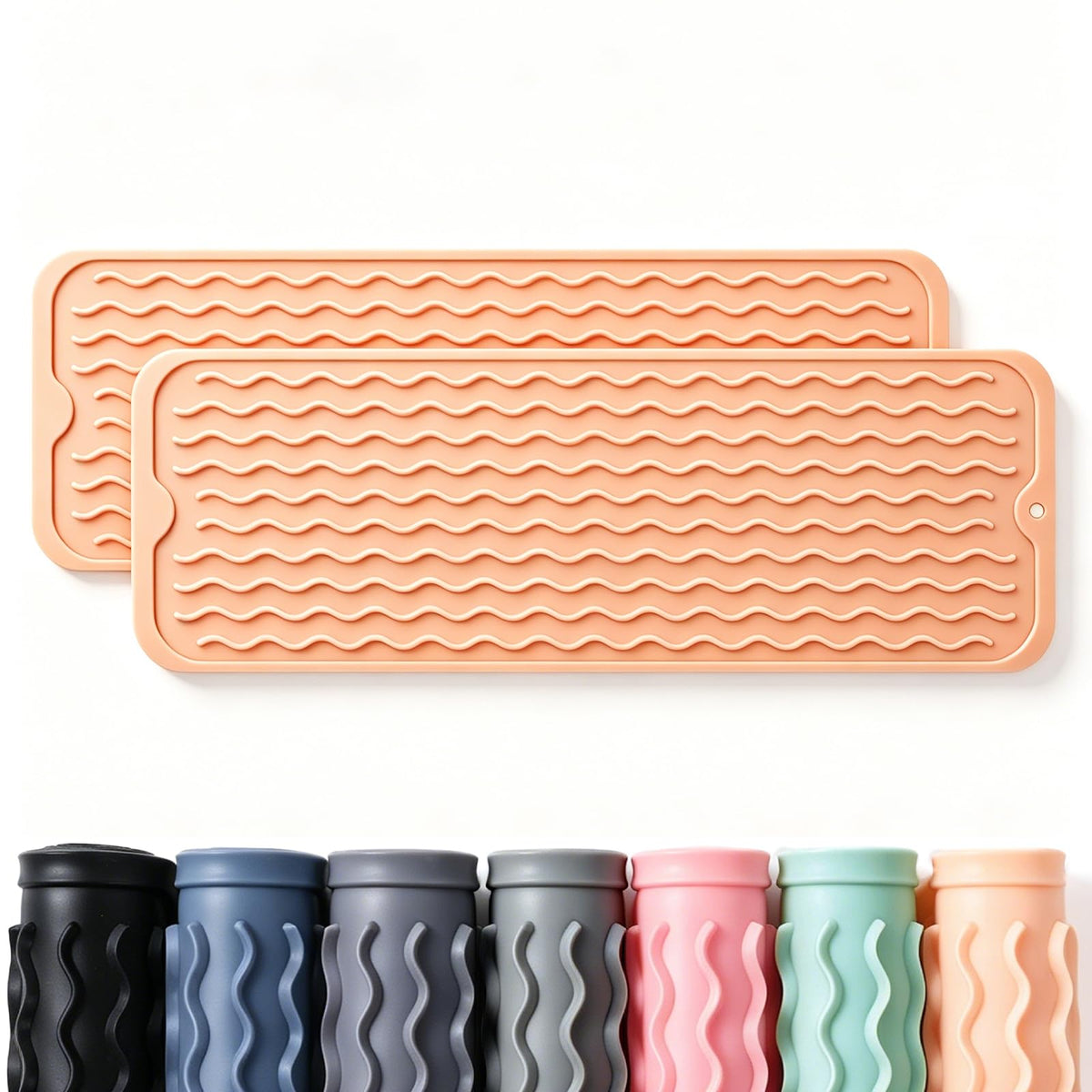 2 Pack Caketime Silicone Dish Drying Mat for Kitchen Counter Cooking Baking Coffee Bar Hot Pads Accessories Dining Home Essentials Under Sink Protector Organizers Stone Rack Trays Drain Black