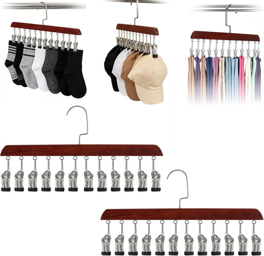 2PCS Space Saving Hanging Clothes Organizer, Wooden Pants Hanger 12-Clip