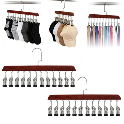 2PCS Space Saving Hanging Clothes Organizer, Wooden Pants Hanger 12-Clip