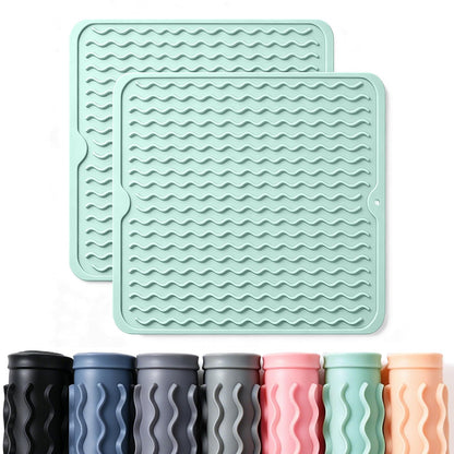 2 Pack Caketime Silicone Dish Drying Mat for Kitchen Counter Heat Resistant Under Sink Waterproof Coffee Bar Accessories Dining Rack Stone Utensil Holder Countertop Decor Must Haves 2026