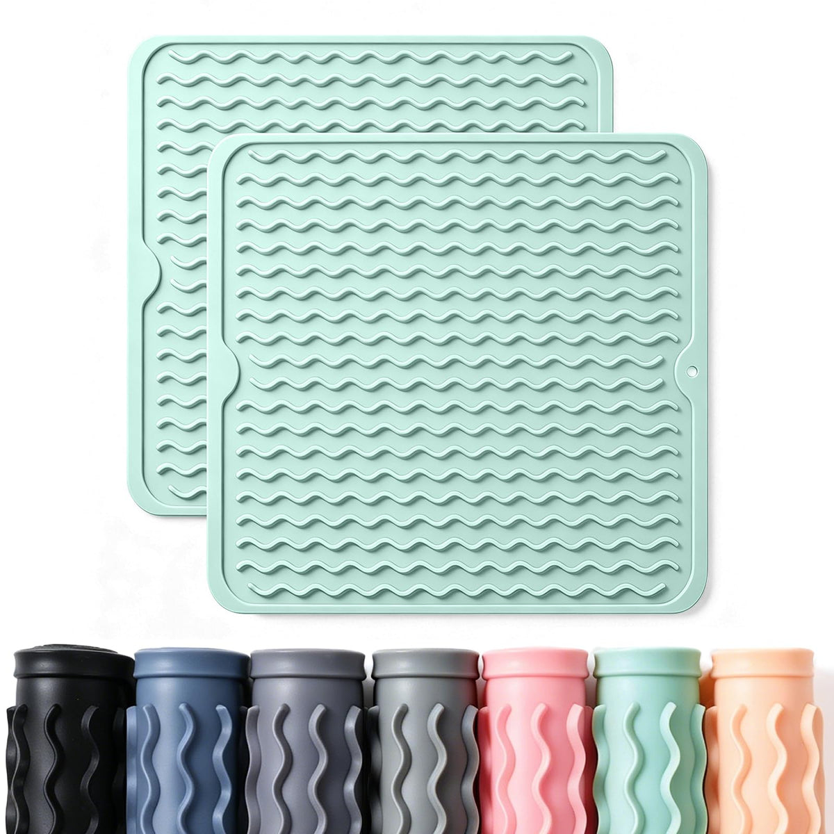 2 Pack Caketime Silicone Dish Drying Mat for Kitchen Counter Cooking Baking Coffee Bar Hot Pads Accessories Dining Home Essentials Under Sink Protector Organizers Stone Rack Trays Drain Black