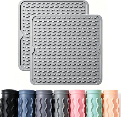 2 Pack Caketime Silicone Dish Drying Mat for Kitchen Counter Cooking Baking Coffee Bar Hot Pads Accessories Dining Home Essentials Under Sink Protector Organizers Stone Rack Trays Drain Black