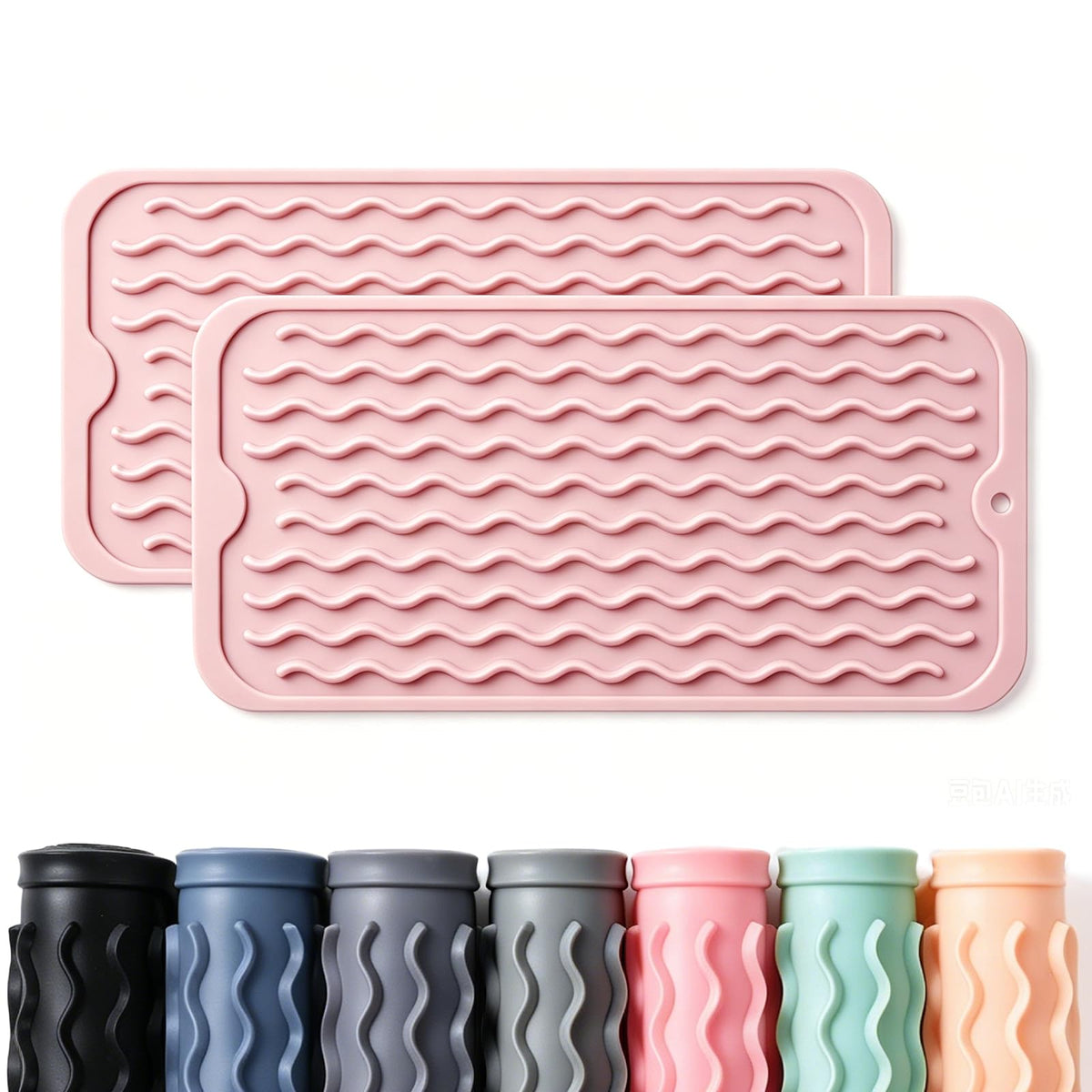 2 Pack Caketime Silicone Dish Drying Mat for Kitchen Counter Cooking Baking Coffee Bar Hot Pads Accessories Dining Home Essentials Under Sink Protector Organizers Stone Rack Trays Drain Black