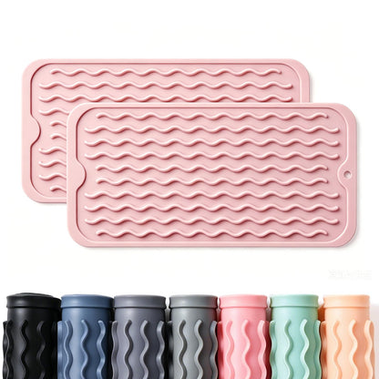 2 Pack Caketime Silicone Dish Drying Mat for Kitchen Counter Cooking Baking Coffee Bar Hot Pads Accessories Dining Home Essentials Under Sink Protector Organizers Stone Rack Trays Drain Black