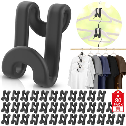 100Pcs Space Saving Hanger Hooks, Plastic Hanger Connector Hooks Black