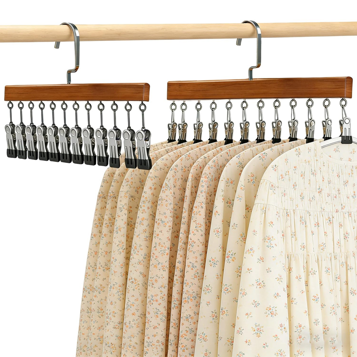 Closet Organizer with 10 Clips,2 PCS Space Saving Hanging Closet