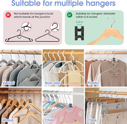100Pcs Space Saving Hanger Hooks, Plastic Hanger Connector Hooks Black