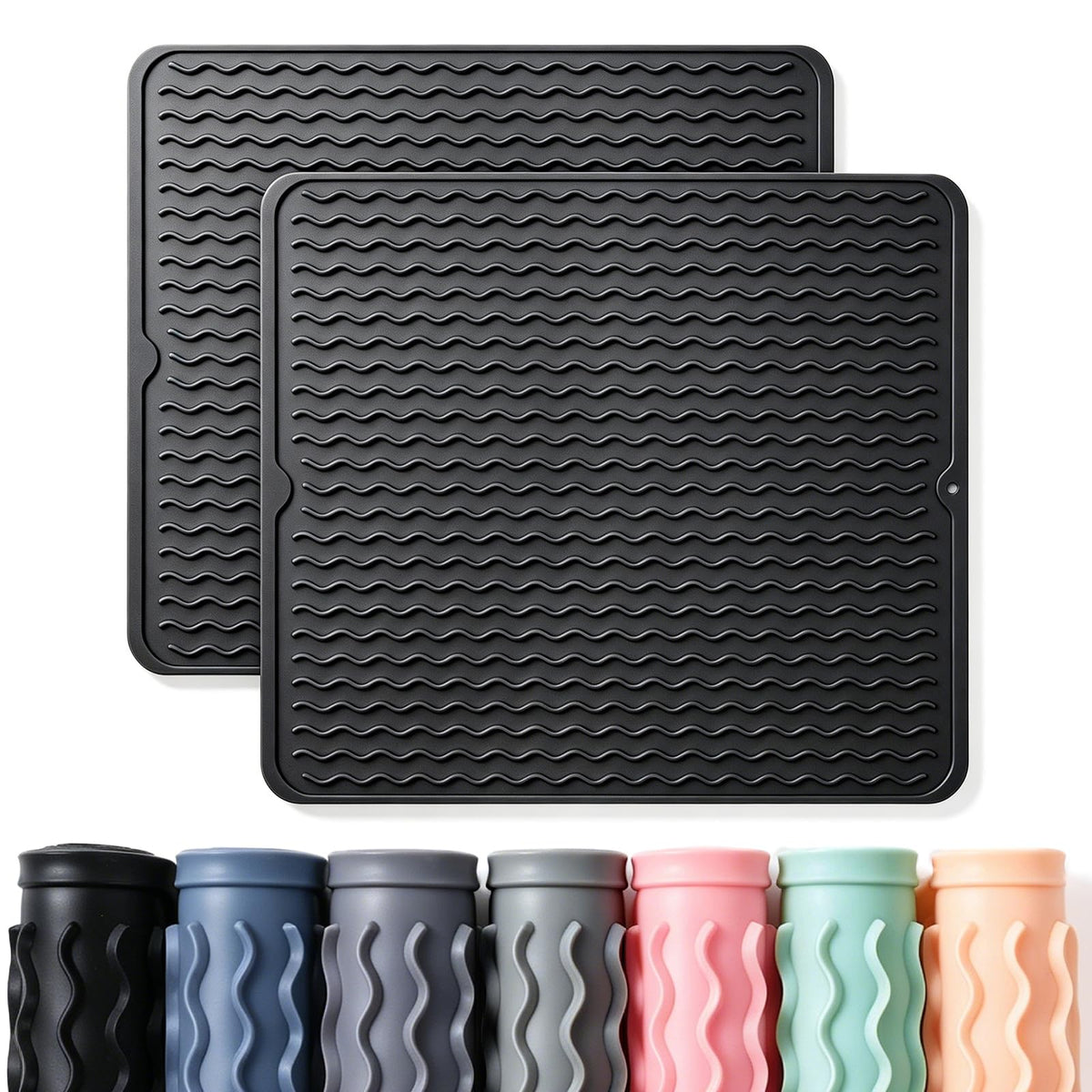 2 Pack Caketime Silicone Dish Drying Mat for Kitchen Counter Heat Resistant Under Sink Waterproof Coffee Bar Accessories Dining Rack Stone Utensil Holder Countertop Decor Must Haves 2026