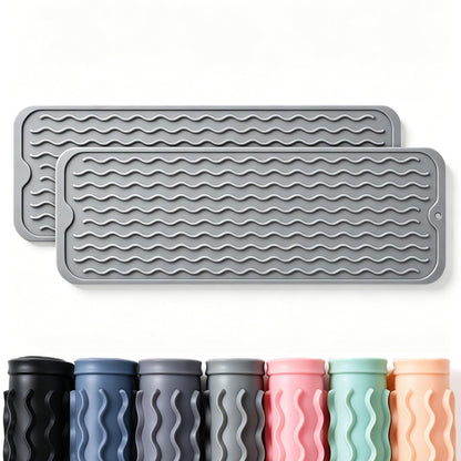 2 Pack Caketime Silicone Dish Drying Mat for Kitchen Counter Cooking Baking Coffee Bar Hot Pads Accessories Dining Home Essentials Under Sink Protector Organizers Stone Rack Trays Drain Black