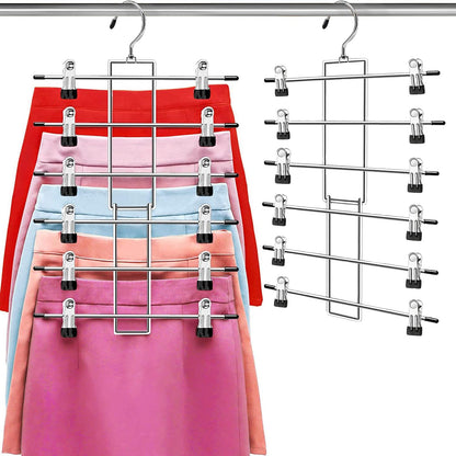 Pants Hangers with Clips,Space Saving Hanging Closet Organizer-6 Tiers Skirt Hangers with 360° Swivel Hook,Closet Organizer-Clothes Hangers- College Dorm Essentials Apartment Essentials-2 Pack