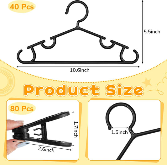 Hsei Baby Hanger with Clip for Pant,120 Packs Total,Black,10.6 Inch