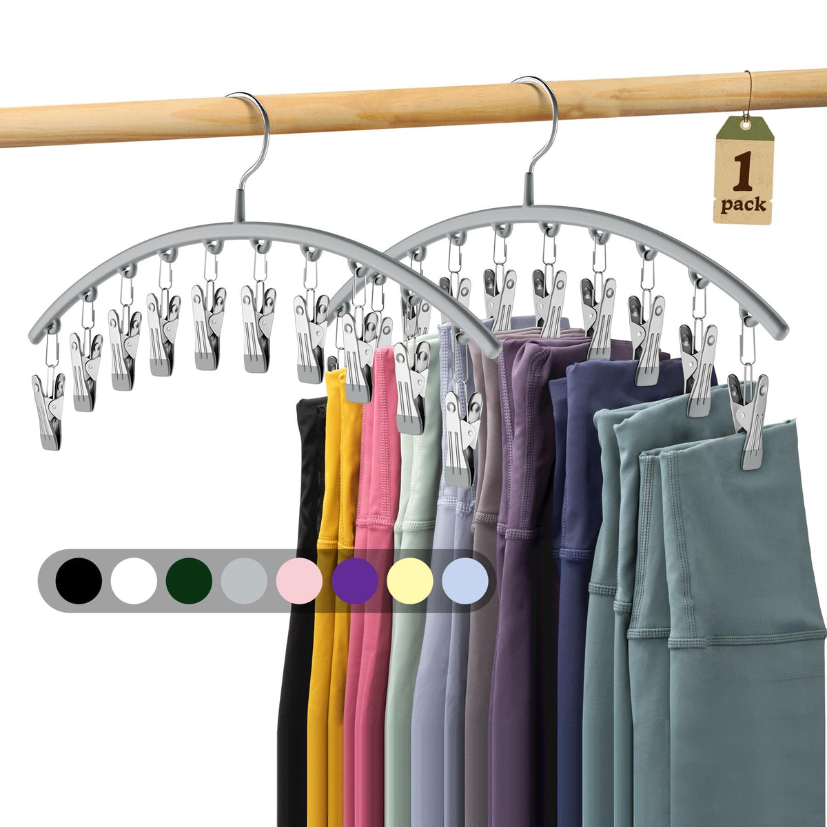 Volnamal Legging Organizer for Closet,2 Pack Metal Yoga Pants Hangers w/10 Clips Hold 20 Leggings,Space Saving Hanging Closet Organizer Clothes Hanger College Dorm Essentials Apartment Essential,Black