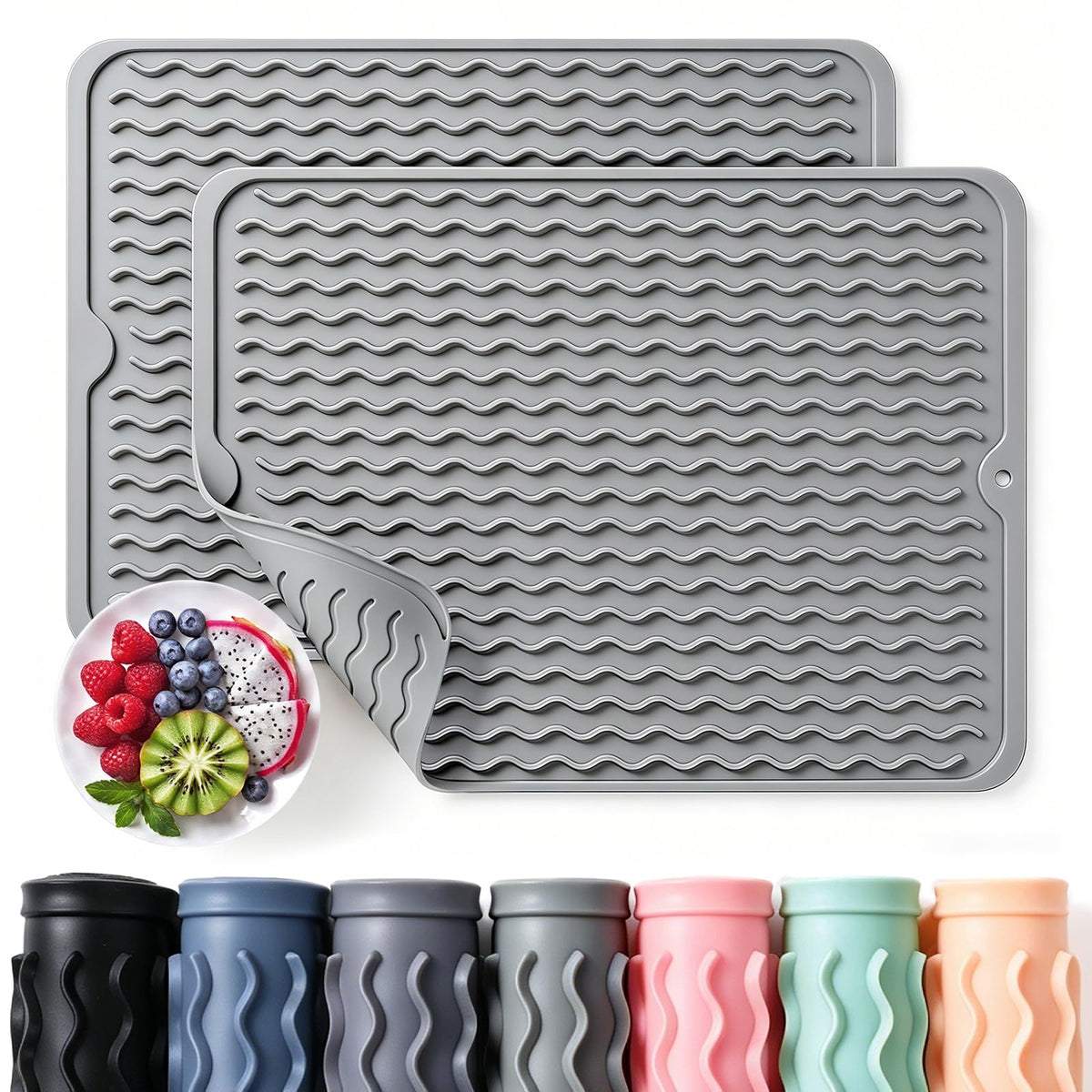 2 Pack Caketime Silicone Dish Drying Mat for Kitchen Counter Heat Resistant Under Sink Waterproof Coffee Bar Accessories Dining Rack Stone Utensil Holder Countertop Decor Must Haves 2026