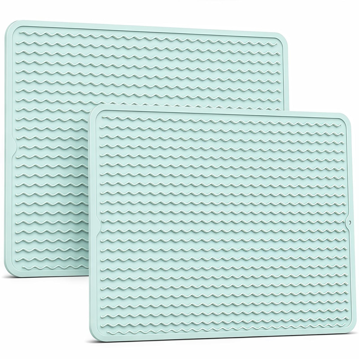 2 Pack Silicone Dish Drying Mat for Kitchen Counter Coffee Bar Apartment Accessories Escurridor de Platos para Fregadero Under Sink Organizer Pet Food Appliance Stone Rack Trays Drain Black