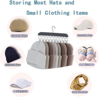 2 Pack Hat Hangers for Closet,Beanie Organizer with 10 Hat Clips