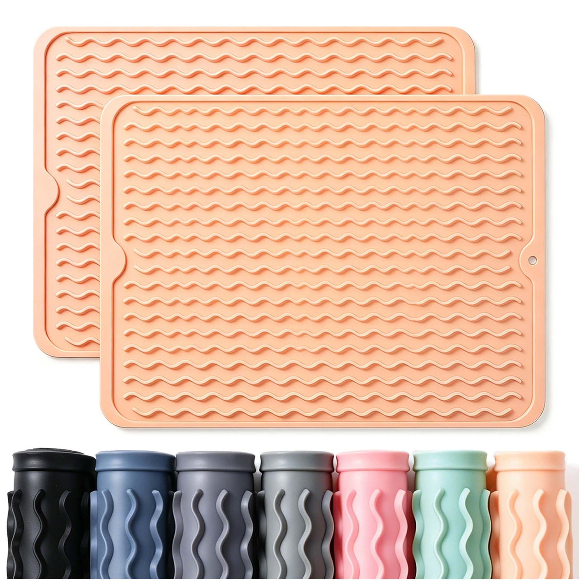 2 Pack Caketime Silicone Dish Drying Mat for Kitchen Counter Heat Resistant Under Sink Waterproof Coffee Bar Accessories Dining Rack Stone Utensil Holder Countertop Decor Must Haves 2026