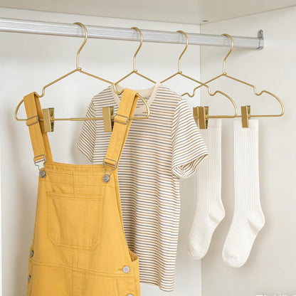 12.6" Children Gold Clothes Hangers with Clips,10 Pack,Newborn Kids Non Slip Durable Space Saving Clothes,Standard Hangers Heavy Duty Saving Space