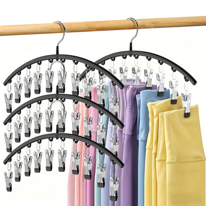 Volnamal Legging Organizer for Closet,2 Pack Metal Yoga Pants Hangers w/10 Clips Hold 20 Leggings,Space Saving Hanging Closet Organizer Clothes Hanger College Dorm Essentials Apartment Essential,Black