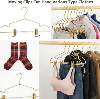 12.6" Children Gold Clothes Hangers with Clips,10 Pack,Newborn Kids Non Slip Durable Space Saving Clothes,Standard Hangers Heavy Duty Saving Space