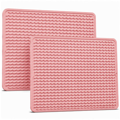 2 Pack Silicone Dish Drying Mat for Kitchen Counter Coffee Bar Apartment Accessories Escurridor de Platos para Fregadero Under Sink Organizer Pet Food Appliance Stone Rack Trays Drain Black