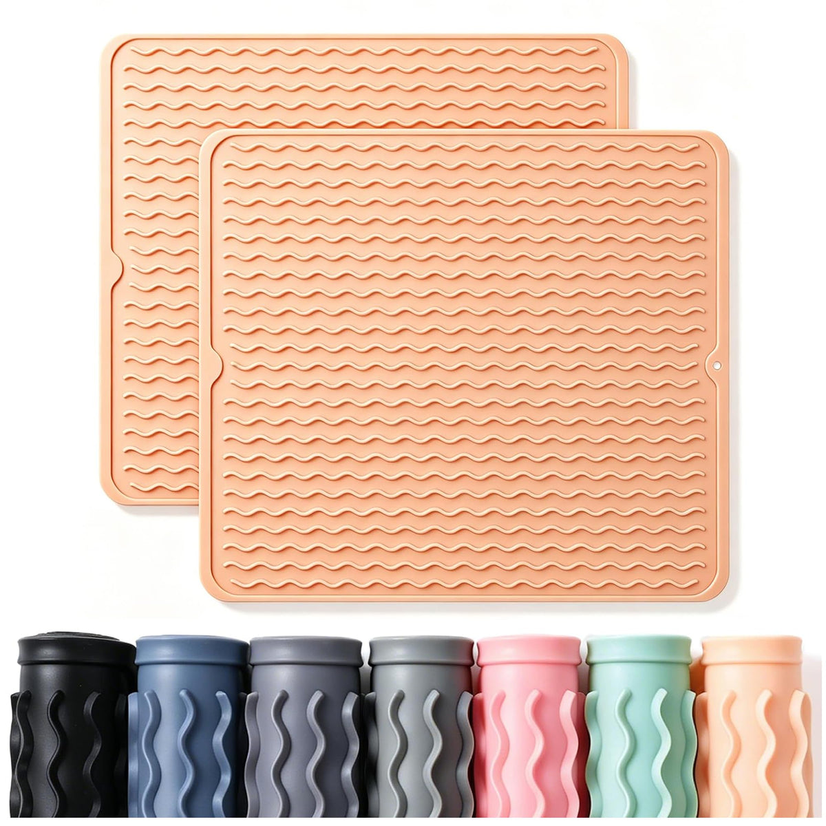 2 Pack Caketime Silicone Dish Drying Mat for Kitchen Counter Heat Resistant Under Sink Waterproof Coffee Bar Accessories Dining Rack Stone Utensil Holder Countertop Decor Must Haves 2026
