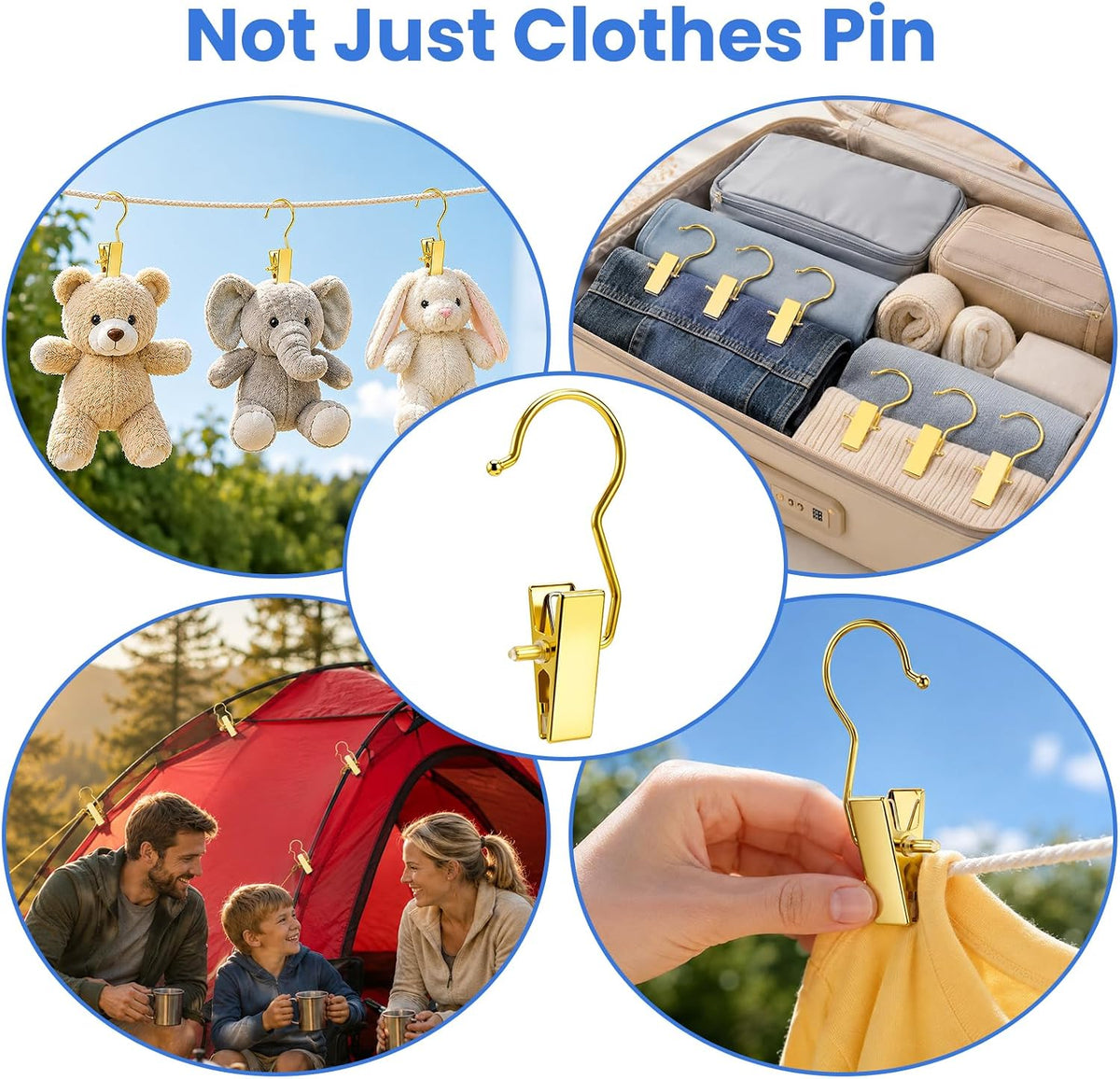 Senbowe 20 Pack Gold Boot Clips for Closet, Hanging Clips Clothes Pins