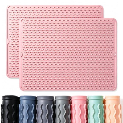 2 Pack Caketime Silicone Dish Drying Mat for Kitchen Counter Heat Resistant Under Sink Waterproof Coffee Bar Accessories Dining Rack Stone Utensil Holder Countertop Decor Must Haves 2026