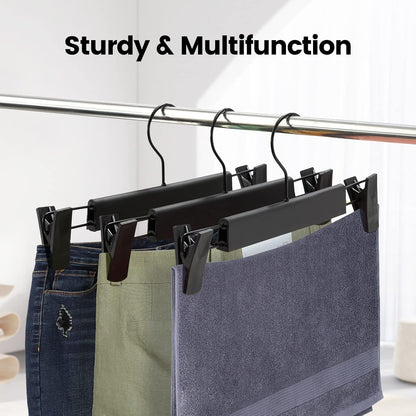10 Pack Pants Hangers with Adjustable Non-Slip Clips Anti-Rust Hanging Hook for Trouser,Skirts,Jeans,Clothes Hangers Black