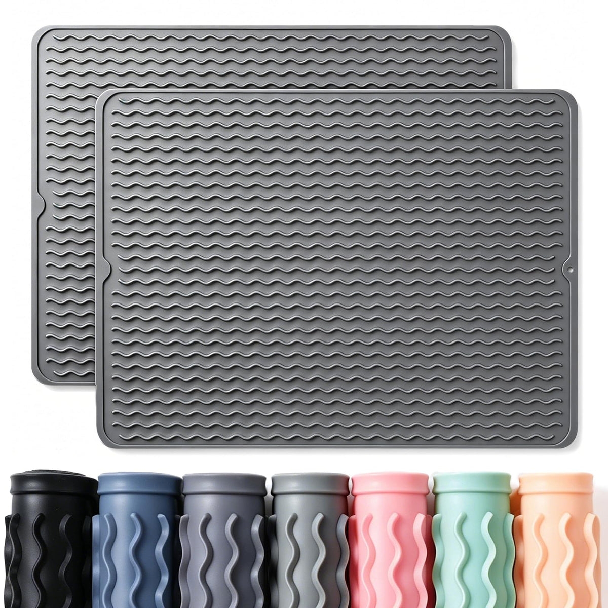 2 Pack Caketime Silicone Dish Drying Mat for Kitchen Counter Heat Resistant Under Sink Waterproof Coffee Bar Accessories Dining Rack Stone Utensil Holder Countertop Decor Must Haves 2026