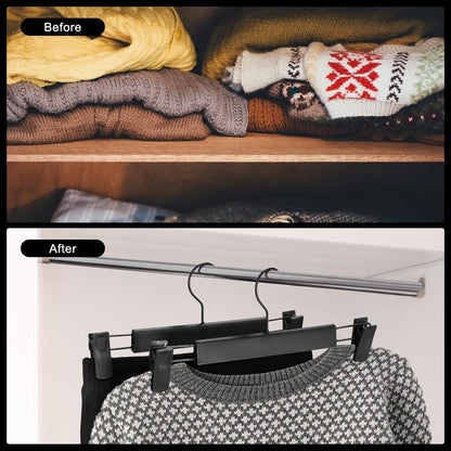 10 Pack Pants Hangers with Adjustable Non-Slip Clips Anti-Rust Hanging Hook for Trouser,Skirts,Jeans,Clothes Hangers Black