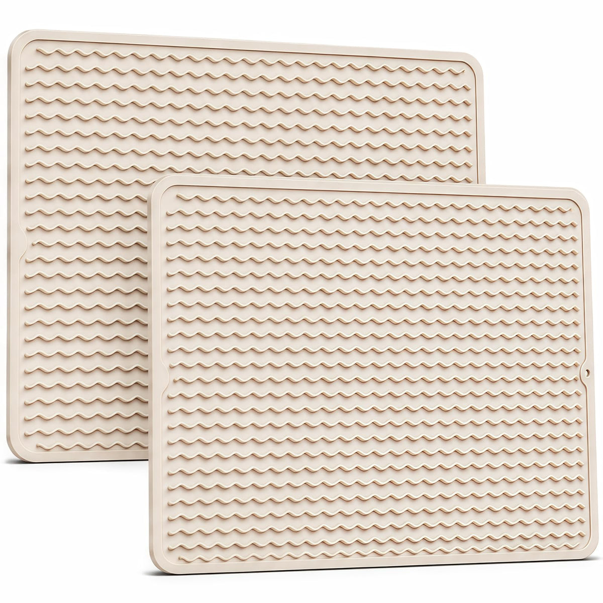 2 Pack Silicone Dish Drying Mat for Kitchen Counter Coffee Bar Apartment Accessories Escurridor de Platos para Fregadero Under Sink Organizer Pet Food Appliance Stone Rack Trays Drain Black