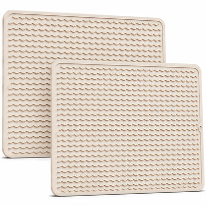 2 Pack Silicone Dish Drying Mat for Kitchen Counter Coffee Bar Apartment Accessories Escurridor de Platos para Fregadero Under Sink Organizer Pet Food Appliance Stone Rack Trays Drain Black