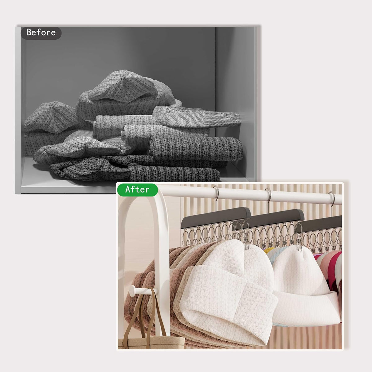 2 Pack Hat Hangers for Closet,Beanie Organizer with 10 Hat Clips