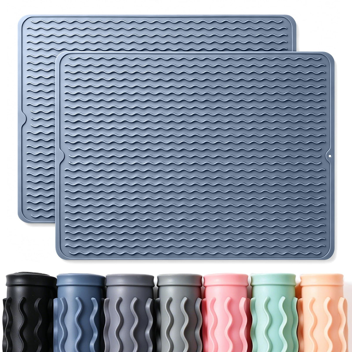 2 Pack Caketime Silicone Dish Drying Mat for Kitchen Counter Heat Resistant Under Sink Waterproof Coffee Bar Accessories Dining Rack Stone Utensil Holder Countertop Decor Must Haves 2026