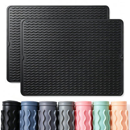 2 Pack Caketime Silicone Dish Drying Mat for Kitchen Counter Heat Resistant Under Sink Waterproof Coffee Bar Accessories Dining Rack Stone Utensil Holder Countertop Decor Must Haves 2026