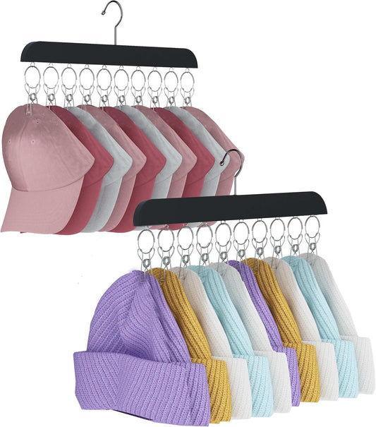2 Pack Hat Hangers for Closet,Beanie Organizer with 10 Hat Clips
