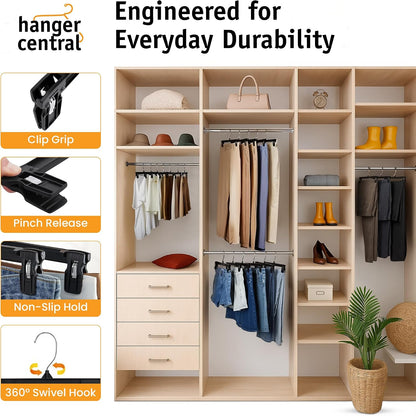 12 inch 30 Pack Pants Hangers Slim Plastic Black