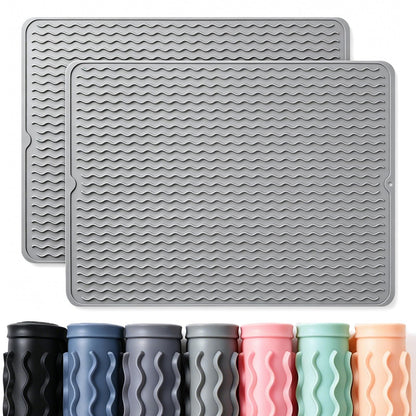 2 Pack Caketime Silicone Dish Drying Mat for Kitchen Counter Heat Resistant Under Sink Waterproof Coffee Bar Accessories Dining Rack Stone Utensil Holder Countertop Decor Must Haves 2026
