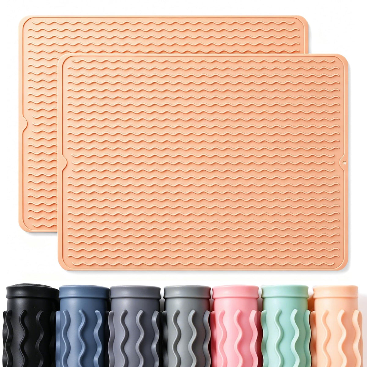 2 Pack Caketime Silicone Dish Drying Mat for Kitchen Counter Cooking Baking Coffee Bar Hot Pads Accessories Dining Home Essentials Under Sink Protector Organizers Stone Rack Trays Drain Black