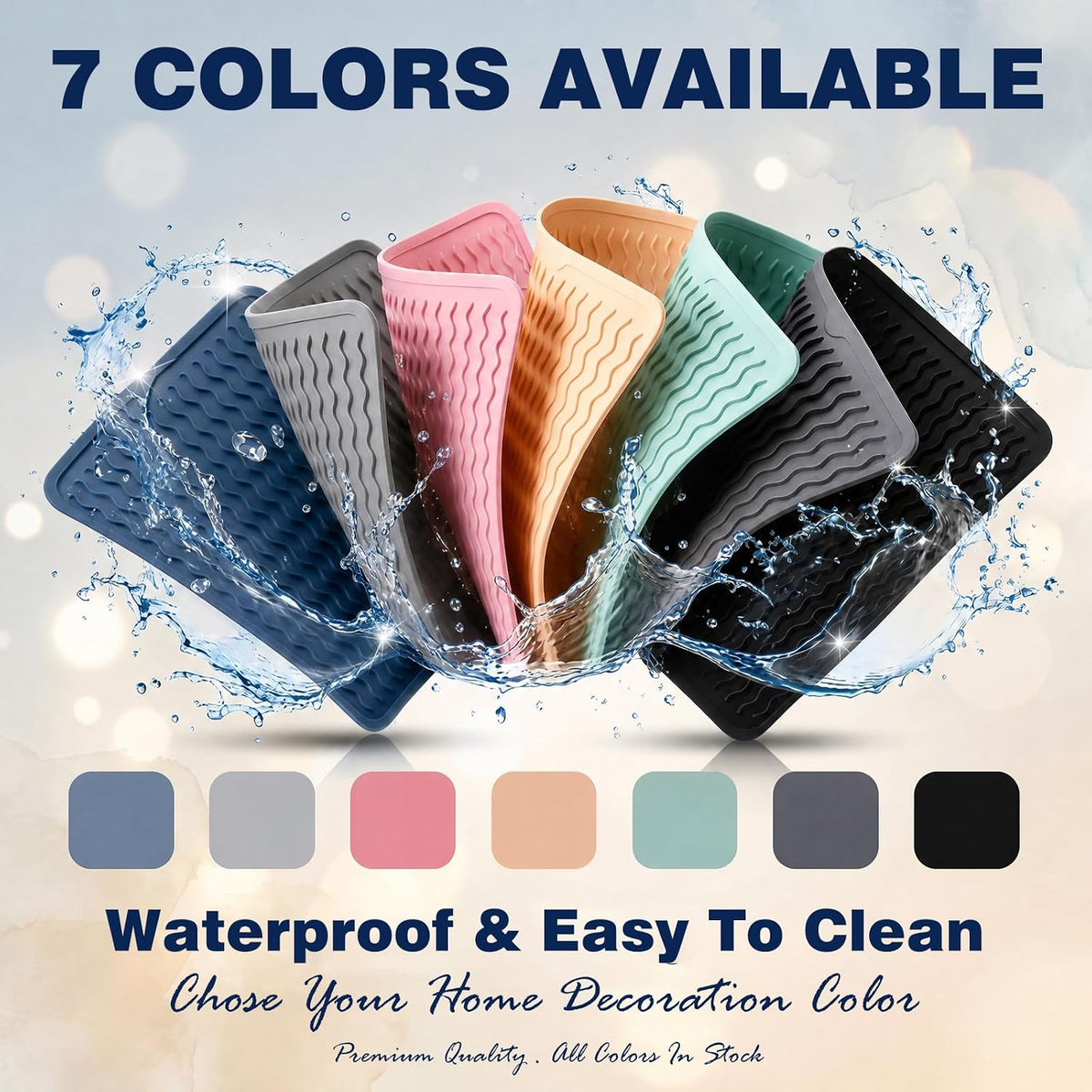 2 Pack Caketime Silicone Dish Drying Mat for Kitchen Counter Cooking Baking Coffee Bar Hot Pads Accessories Dining Home Essentials Under Sink Protector Organizers Stone Rack Trays Drain Black