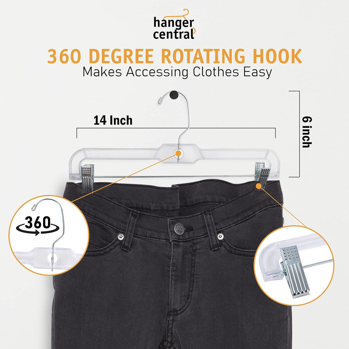 14 Inch Clear Pants Hangers, 12 Pack
