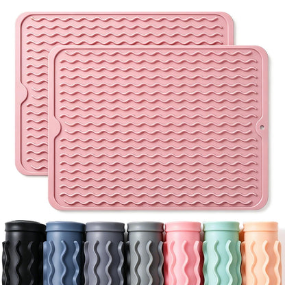 2 Pack Caketime Silicone Dish Drying Mat for Kitchen Counter Heat Resistant Under Sink Waterproof Coffee Bar Accessories Dining Rack Stone Utensil Holder Countertop Decor Must Haves 2026