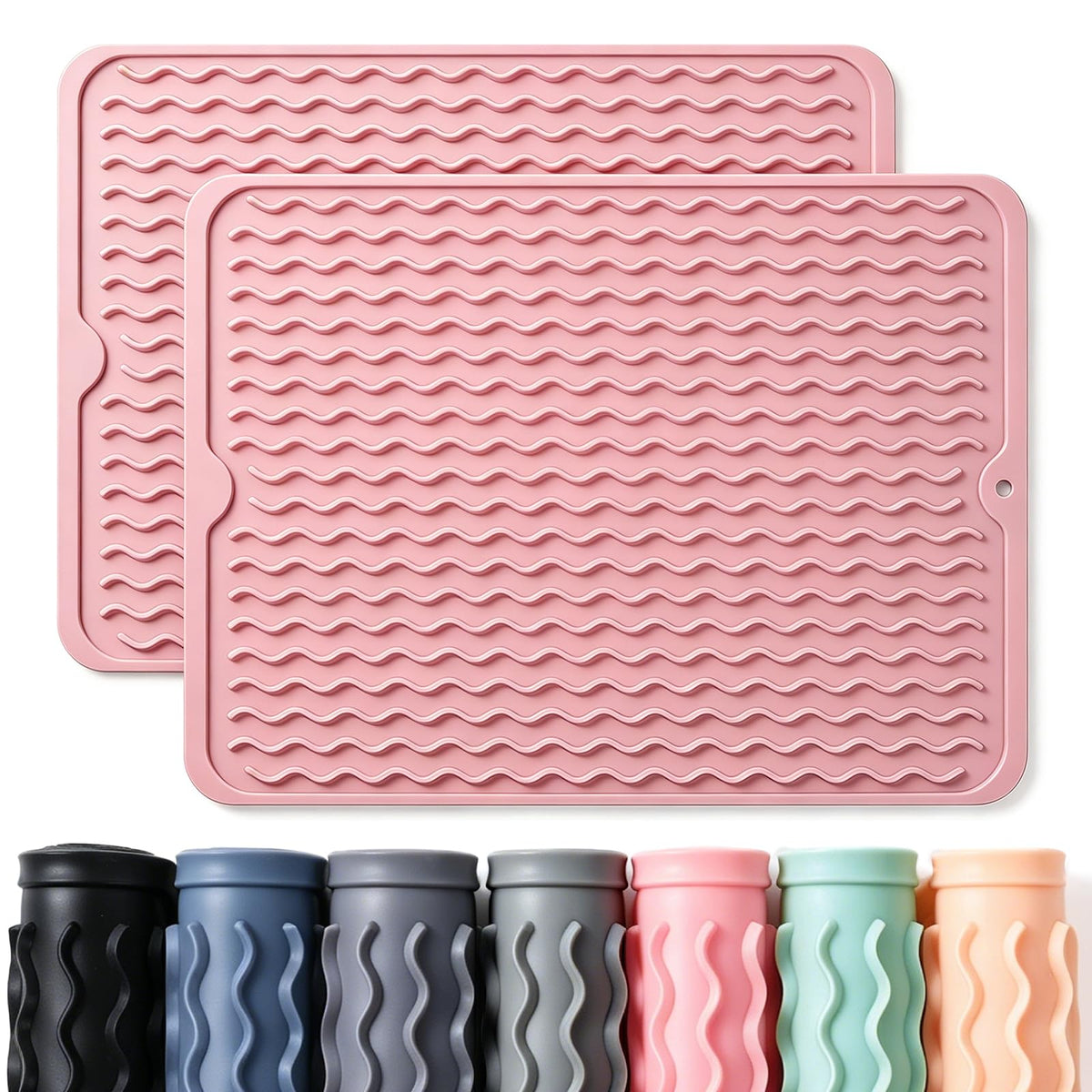 2 Pack Caketime Silicone Dish Drying Mat for Kitchen Counter Cooking Baking Coffee Bar Hot Pads Accessories Dining Home Essentials Under Sink Protector Organizers Stone Rack Trays Drain Black