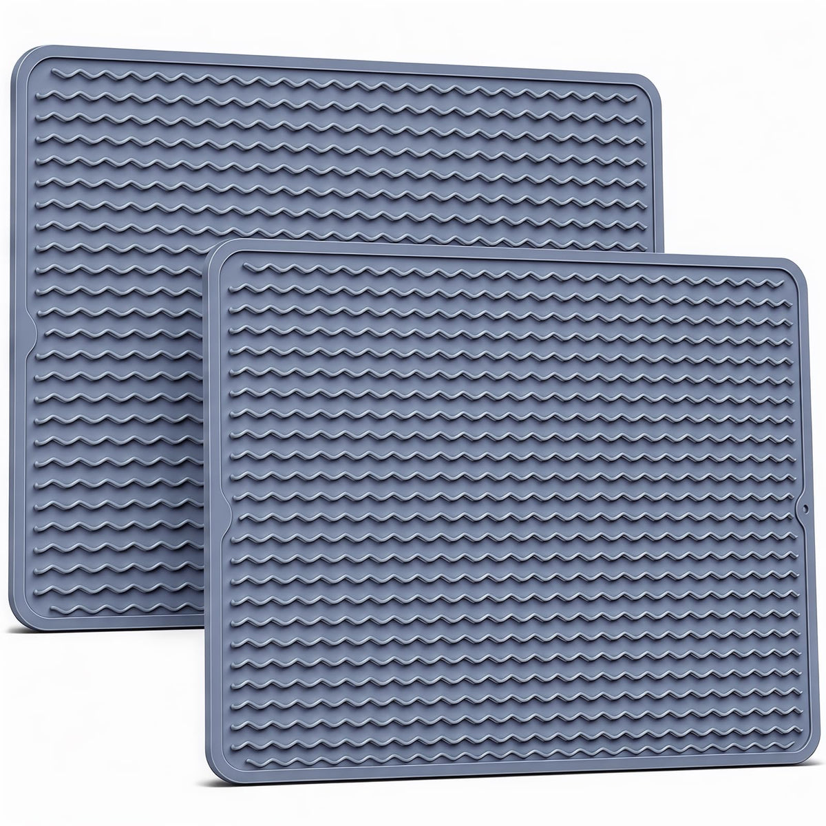 2 Pack Silicone Dish Drying Mat for Kitchen Counter Coffee Bar Apartment Accessories Escurridor de Platos para Fregadero Under Sink Organizer Pet Food Appliance Stone Rack Trays Drain Black
